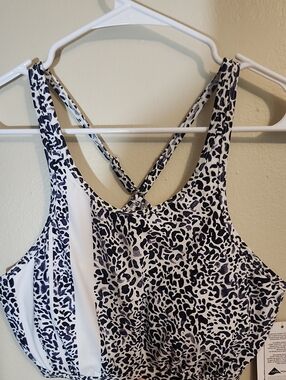 Athleta Navy and White Leopard-Print Strappy Wire Swim Top 38B/C